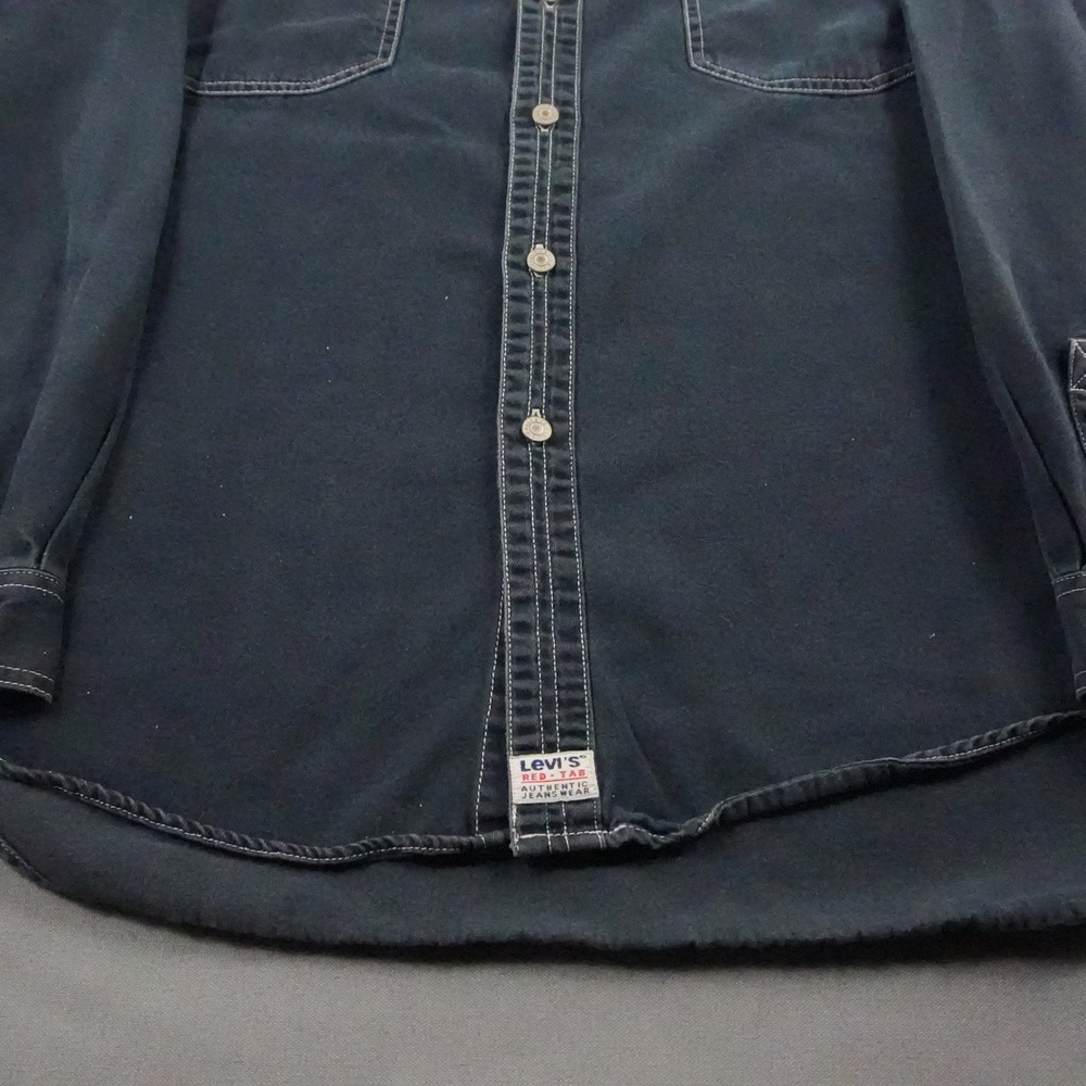 Vintage Levi's Red Tab Chambray Stitched Long Sleeve Men's Dark Denim Shirt XL - Picture 10 of 16